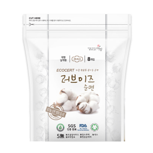 여향 러브이즈순면 생리대 대형 제품 이미지
