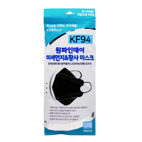 원파인데이 미세먼지&황사 마스크 KF94 대형 블랙 제품 이미지